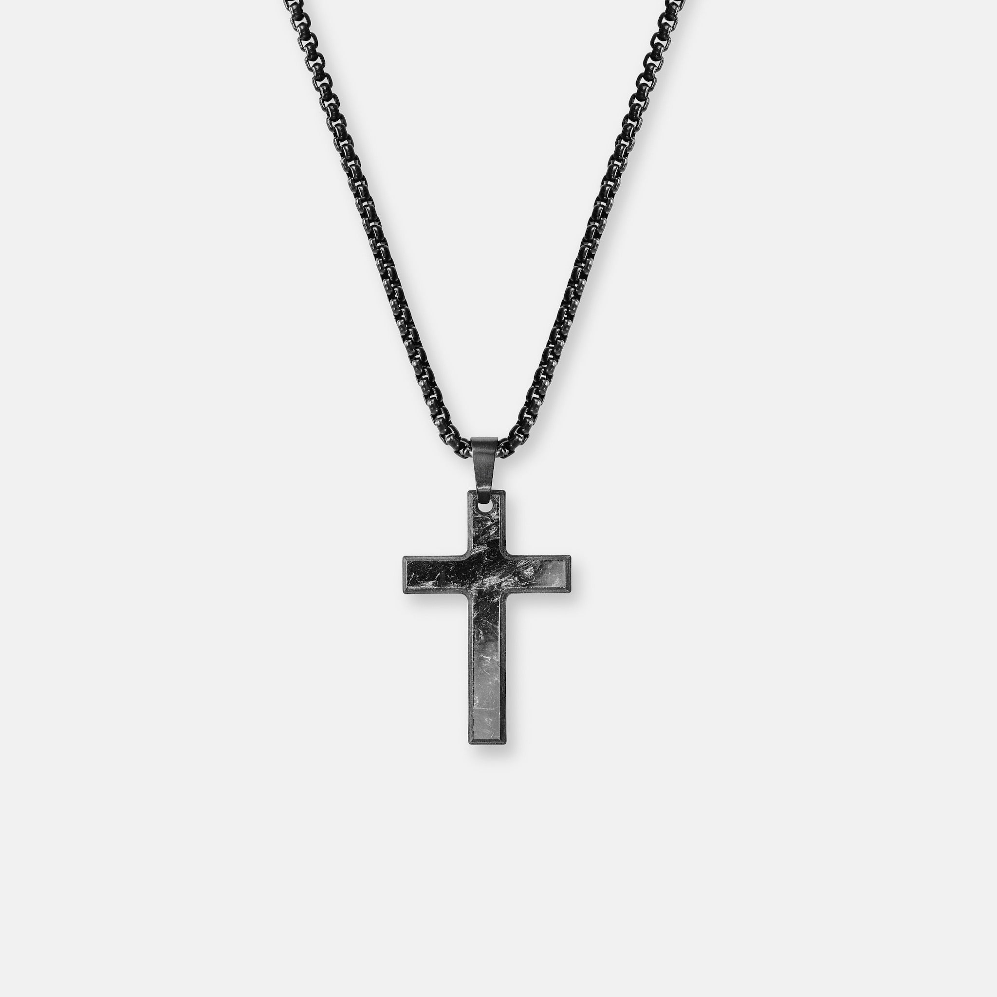 forged carbon kreuz kette in schwarz
